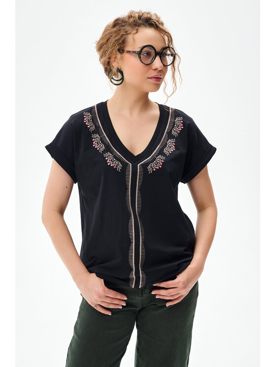 blue shadow blue shadow Bluzka Calen Czarny Regular Fit