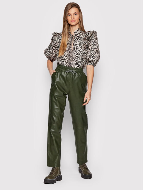 Notes Du Nord Notes Du Nord Кожени панталони Tazz 12504 Зелен Relaxed Fit