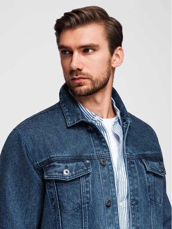 Ombre Ombre Jeansová bunda OM-JADJ-0219 Modrá Regular Fit