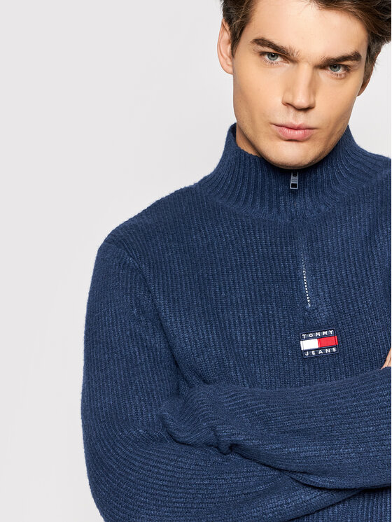 Tommy Jeans Sweter Solid Badge DM0DM11875 Granatowy Relaxed Fit | Modivo.pl