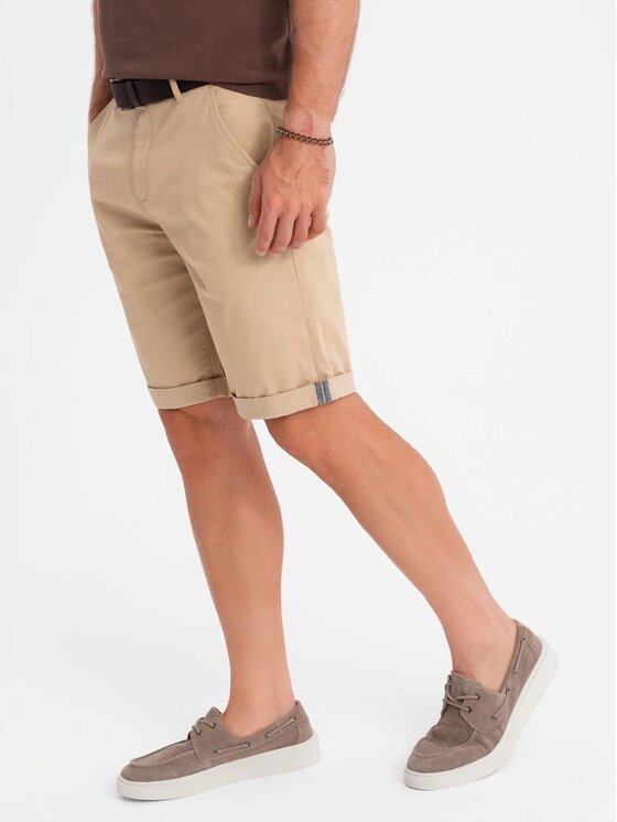 Ombre Ombre Szorty materiałowe OM-SRCS-0197 Beżowy Regular Fit