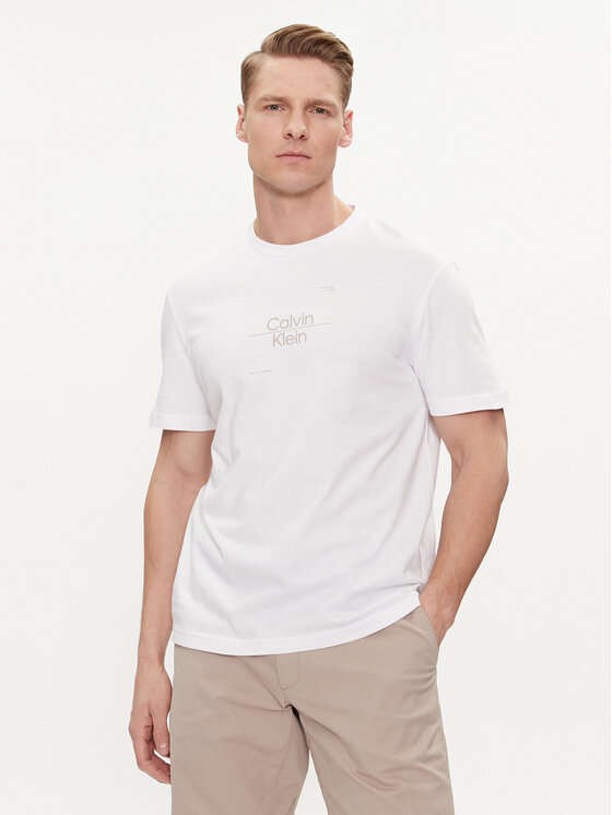 Calvin Klein T-krekls Line Logo K10K112489 Balts Regular Fit