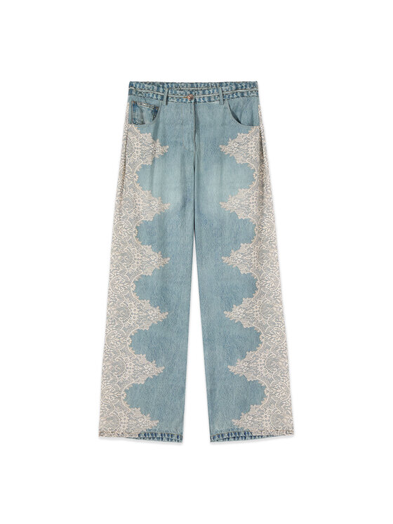 Oltre Oltre Spodnie materiałowe P06ZR009736N0Z4 Turkusowy Baggy Fit