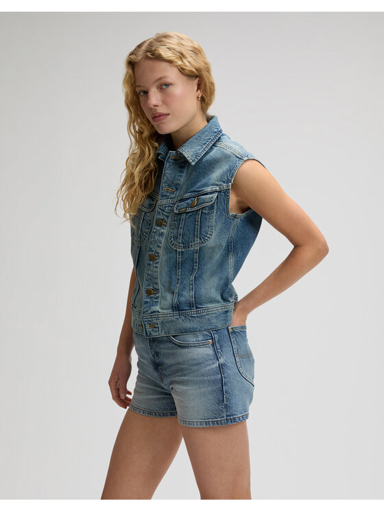 Lee Lee Kurtka jeansowa RIDER VEST Niebieski Relaxed Fit