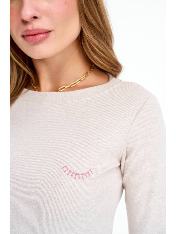 NAOKO NAOKO Longsleeve Blank Space Beżowy Regular Fit