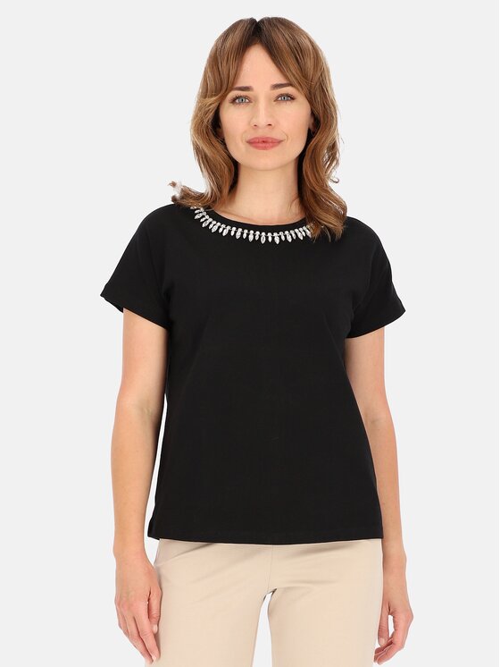 Perso Perso T-Shirt TCE243000F Czarny Regular Fit