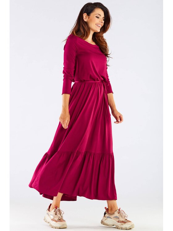 Awama Awama Sukienka letnia A455 Bordowy Basic Fit