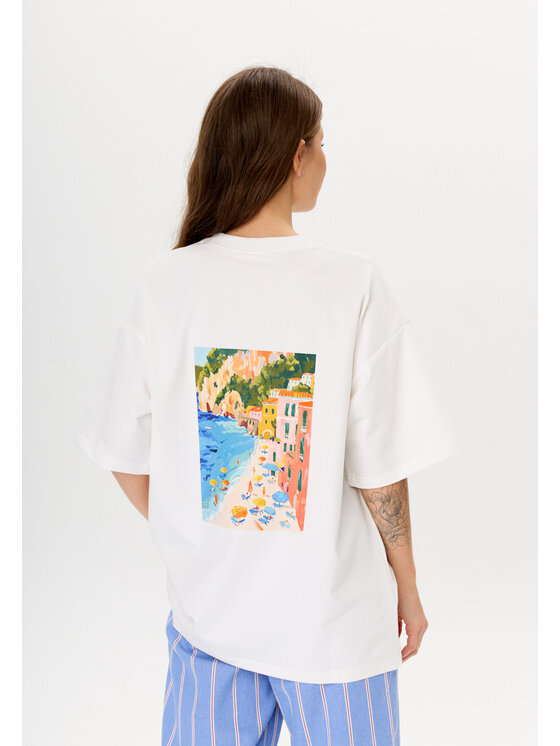 Mirons Mirons T-Shirt Print Biały Oversize