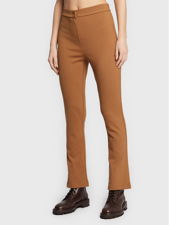 Max Mara Leisure Hlače iz tkanine Ariano 37861626 Rjava Straight Fit