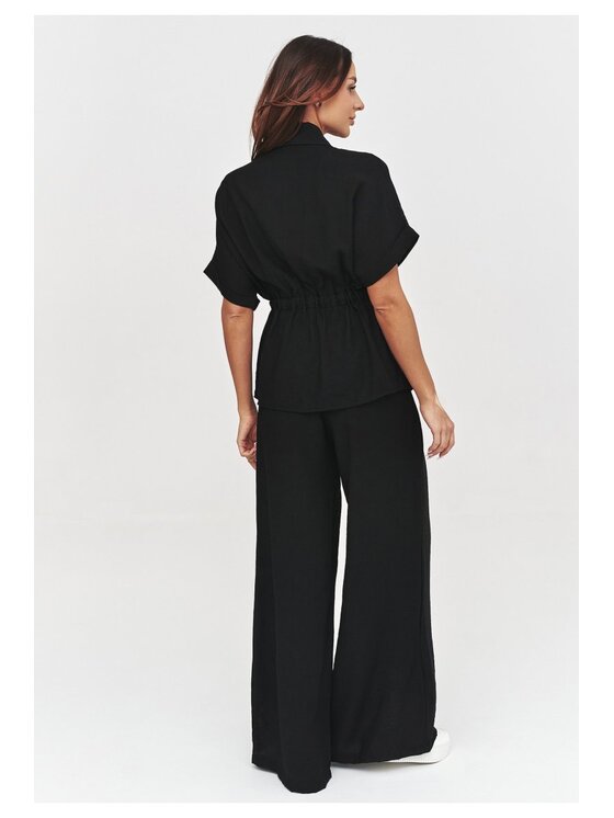 Makadamia Makadamia Komplet bluzka i spodnie C54 Czarny Loose Fit
