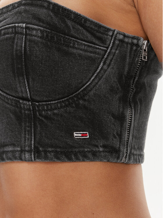 Tommy Jeans Tommy Jeans Top Bustier Top Ah7185 DW0DW17699 Černá Slim Fit