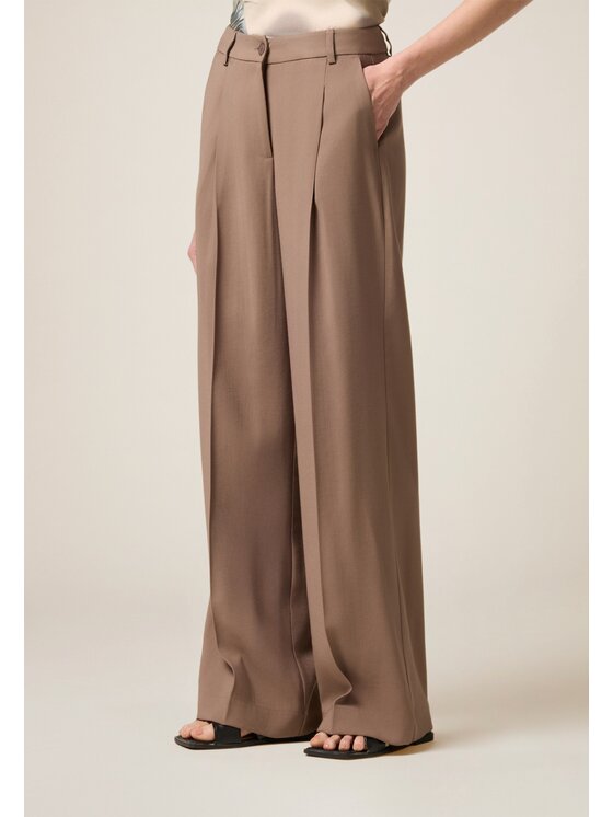 Oltre Oltre Spodnie materiałowe P025R008478N022 Brązowy Baggy Fit