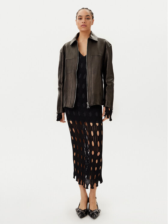 Patrizia Pepe Patrizia Pepe Bőrkabát 8O0160 L143 K103 Fekete Regular Fit