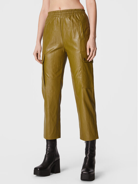Pinko Pantaloni din imitație de piele Pernilla 1G18DL Y6W7 Verde Relaxed Fit