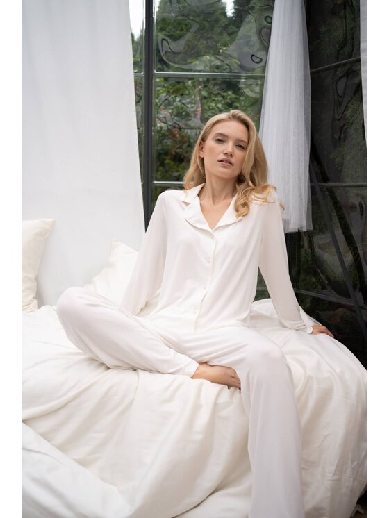 White pocket White pocket Piżama z wiskozy Écru Regular Fit
