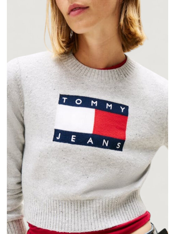 Tommy Jeans Tommy Jeans Πουλόβερ TJW SPARKLE FLAG SWE Γκρι Casual Fit