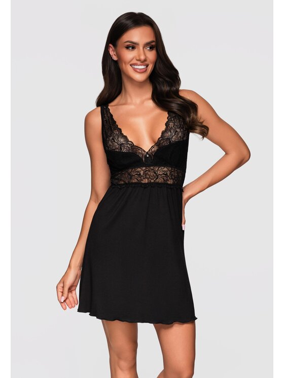 Ombre Ombre Koszula nocna LW-NWNG-0106 Czarny Regular Fit