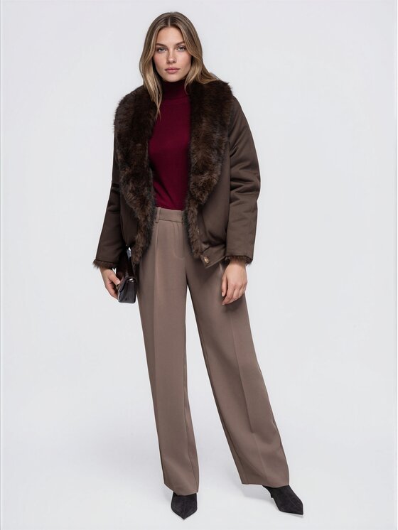 Ombre Ombre Futro OW-FR-E0010 Brązowy Relaxed Fit