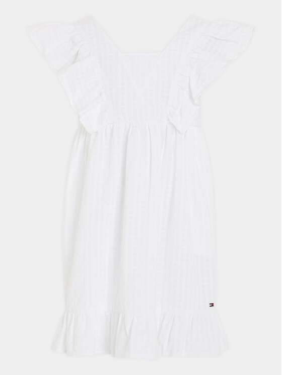 Tommy Hilfiger Tommy Hilfiger Sukienka letnia Gingham KG0KG07930 M Biały Relaxed Fit