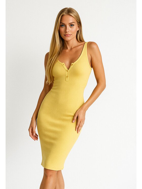 Nudyess Nudyess Letné šaty Louisiana mimi z prążka Žltá Fitted Fit