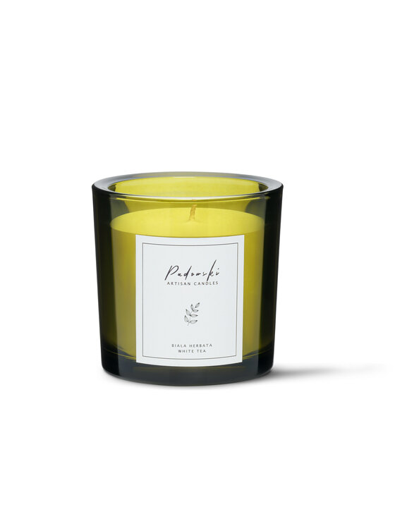 Świeca Padowski Artisan Candles, Biała herbata - świeca sojowa w jasnozielonym szkle