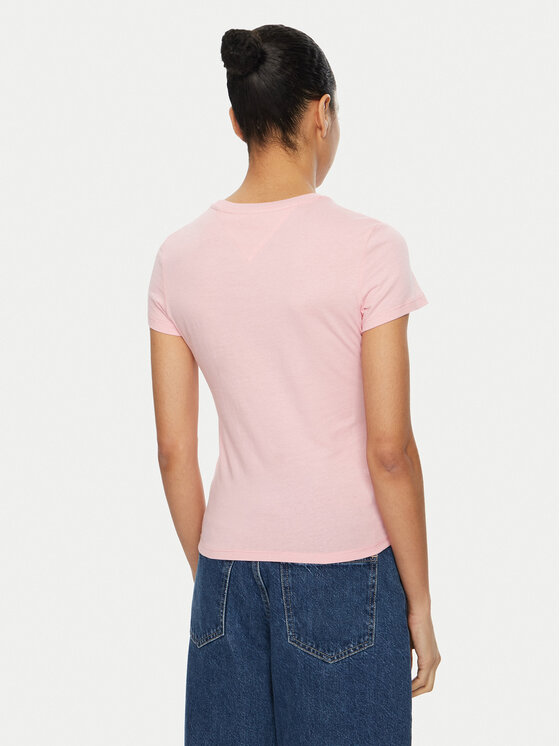 Tommy Jeans Tommy Jeans T-Shirt Linear DW0DW18398 Różowy Slim Fit