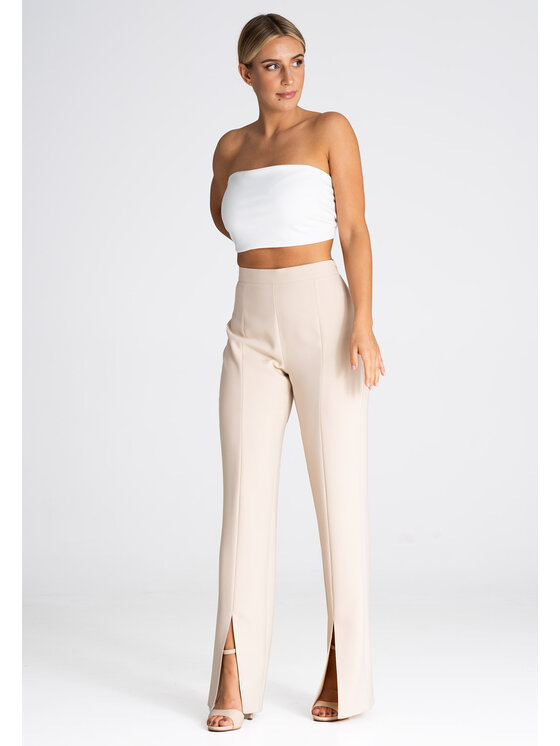 FIGL FIGLFIGL Pantaloni da donna M955 Beige Regular Fit