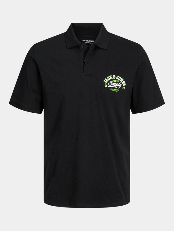 Jack&Jones Jack&Jones Тениска с яка и копчета Logo 12246692 Черен Standard Fit