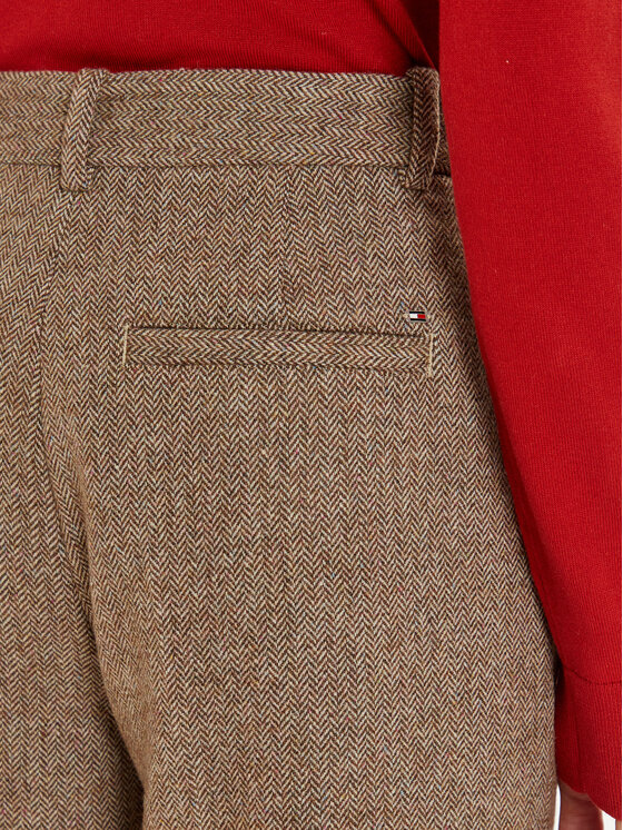 Tommy Hilfiger Tommy Hilfiger Hlače iz tkanine Herringbone WW0WW42959 Rjava Straight Fit