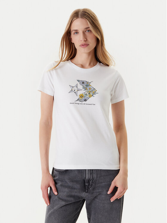 Converse T-shirt Nature Star Chevron 10027752-A02 Bianco Regular Fit, taglia : XL