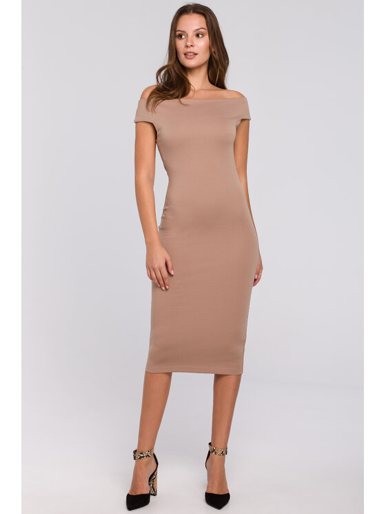 Makover Makover Vestito di maglia K001 Beige Regular Fit