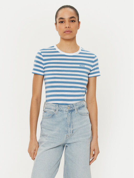 BOSS BOSS Tricou C_Esla_Striped 50504192 Albastru Regular Fit