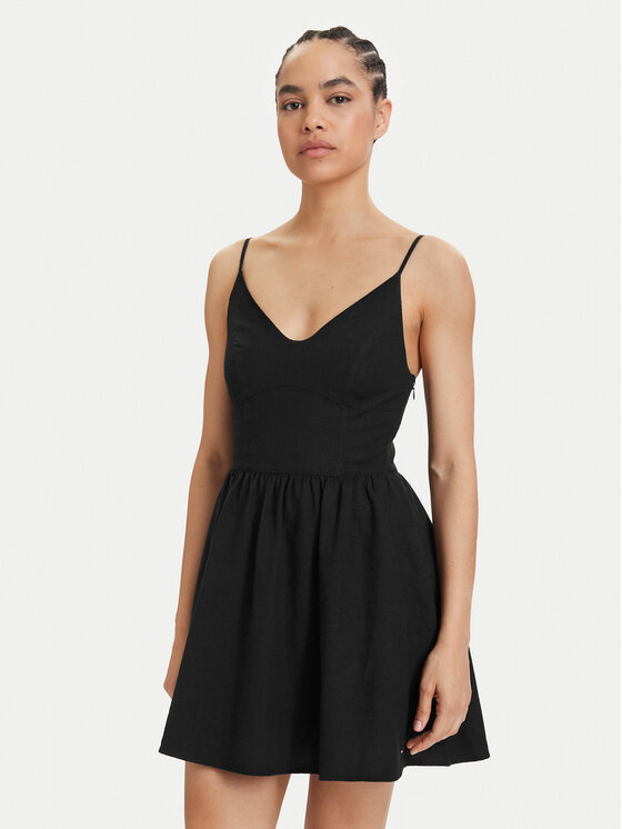 Tommy Jeans Rochie de vară Skater DW0DW22345 Negru Slim Fit