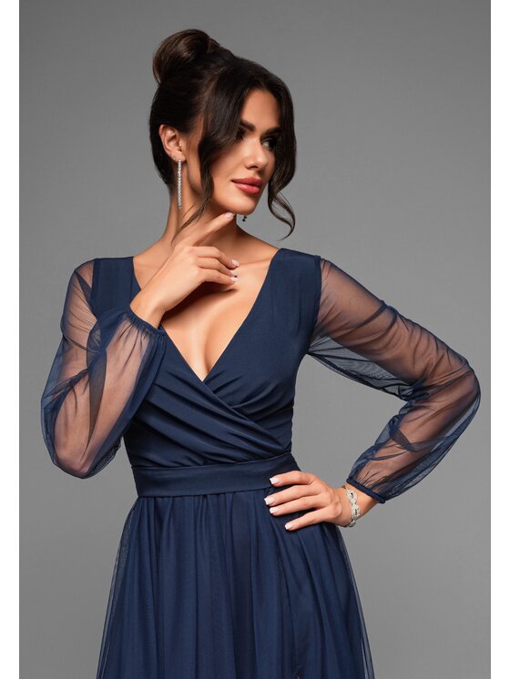 Ombre Ombre Sukienka wieczorowa LA-OM-DLR008 Granatowy Regular Fit
