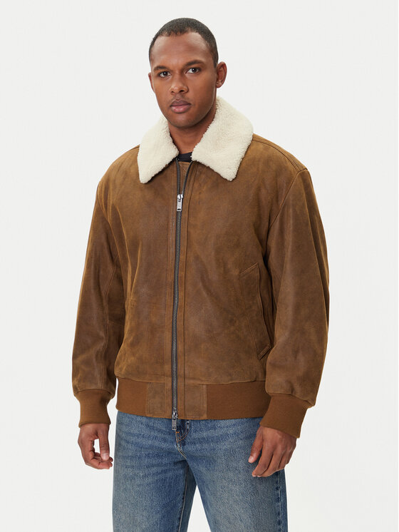 BOSS BOSS Giacca di pelle Jonier 50547567 Beige Relaxed Fit