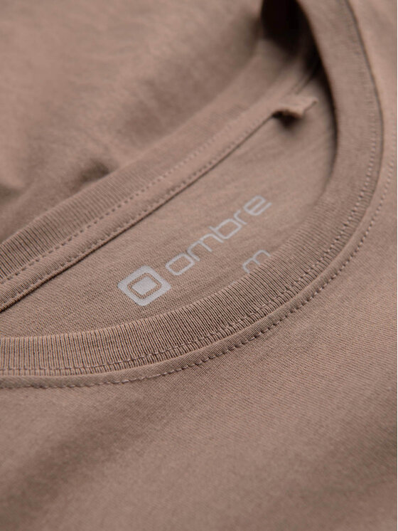 Ombre Ombre T-Shirt OM-TSPT-0166 Beżowy Regular Fit
