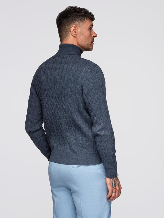 Ombre Ombre Sweter OM-SWTN-0157 Granatowy Regular Fit