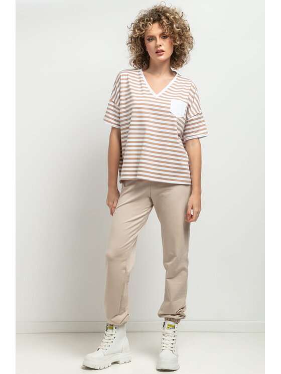 Tessita Tessita Bluzka T393 Beżowy Straight Fit
