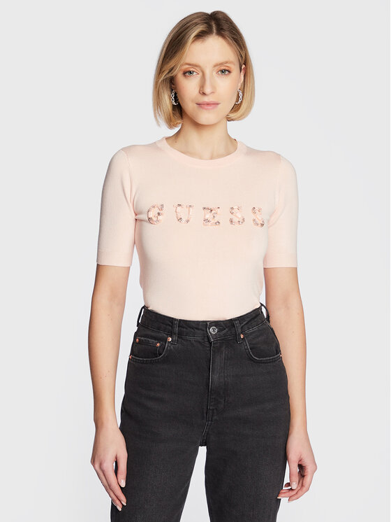 Guess Пуловер W3RR46 Z2NQ2 Розов Slim Fit