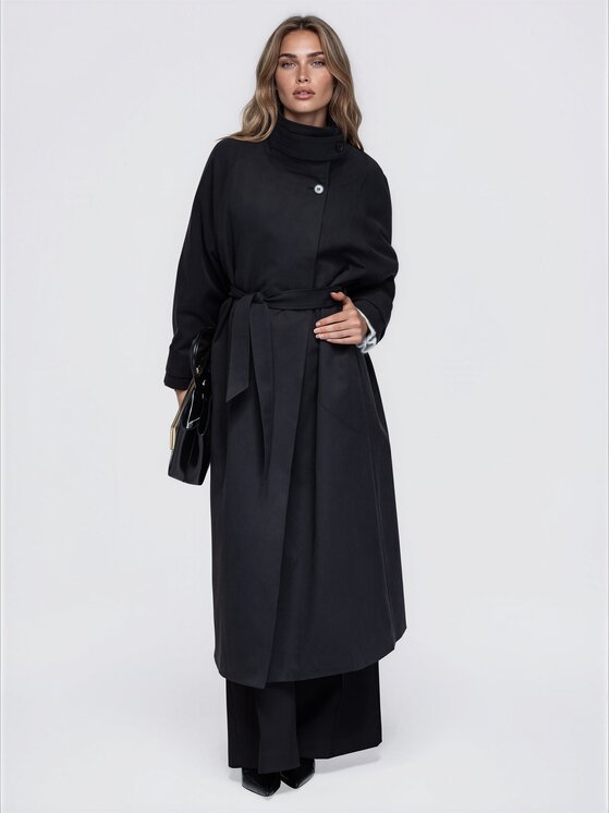 Ombre Ombre Trenčkot OW-CT-E0026 Černá Relaxed Fit