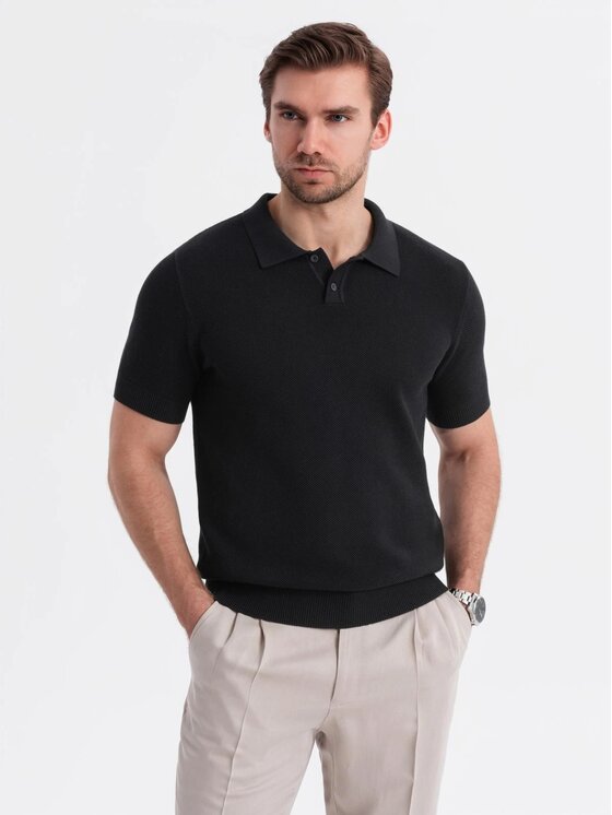 Ombre Ombre Polo OM-POSS-0117 Czarny Regular Fit
