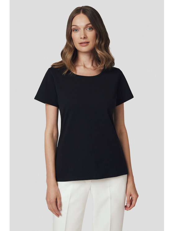 Lancerto Lancerto T-Shirt Koszulka Damska z Bawełną Czarna Savina TS073225000010 Czarny Slim Fit
