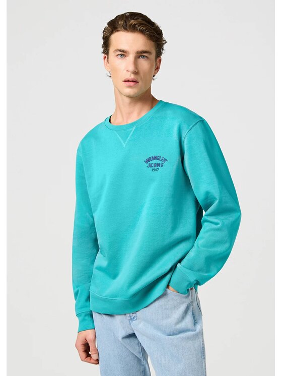 Wrangler Wrangler Bluza SMALL LOGO CREW SWS Turkusowy Regular Fit