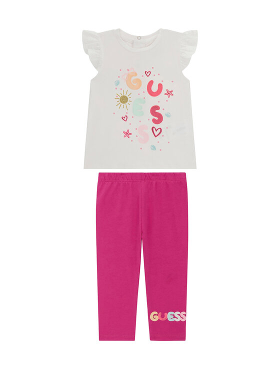 Guess Set tricou și leggings A6GG08 K6YW4 Alb Regular Fit