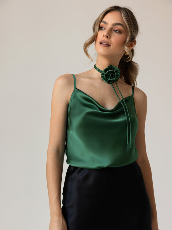 Cat&Cat Cat&Cat Top jedwabny z dekoltem woda Zelená Regular Fit