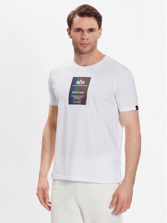 Alpha Industries T-shirt Rainbow Reflective Label T 126501RR Blanc Regular  Fit