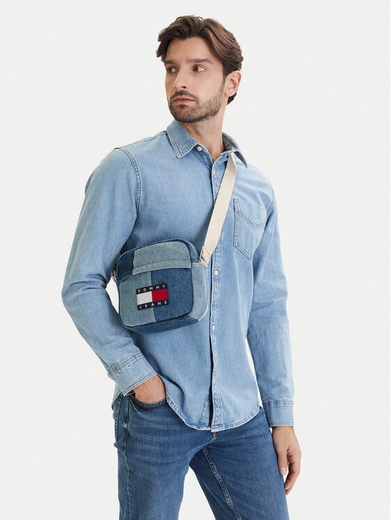 Tommy Jeans Geantă crossover Tjm Denim Patchwork Reporter AM0AM14287 Albastru
