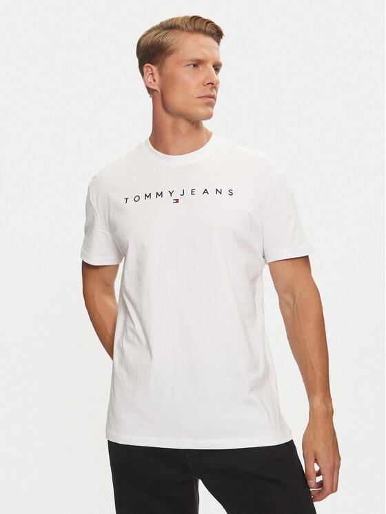 Tommy Jeans T-krekls Linear Logo DM0DM20744 Balts Regular Fit