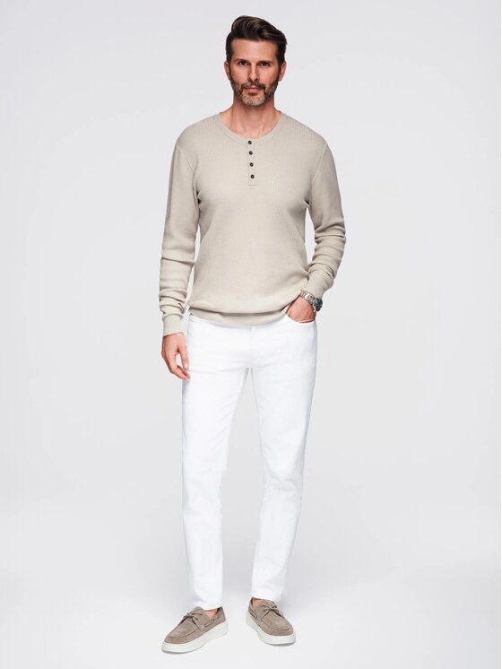 Ombre Ombre Sweter OM-SWSW-0182 Beżowy Regular Fit
