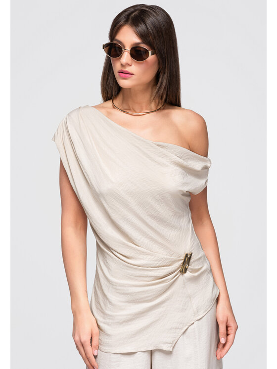Ombre Ombre Bluzka OW-TS-E0053 Beżowy Loose Fit